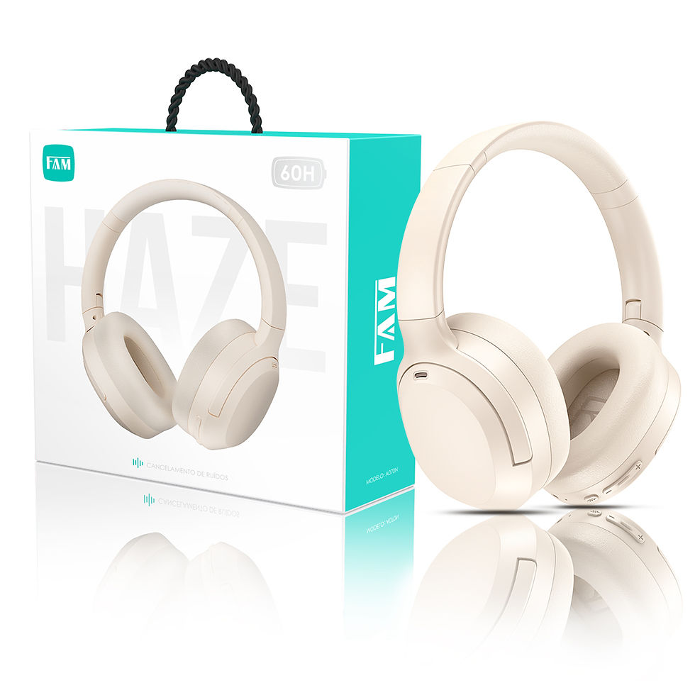 Miniatura: Fone de ouvido over-ear bege e embalagem
