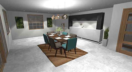 design d'intérieur 3D pour salle à dîner et décoration avec plantes