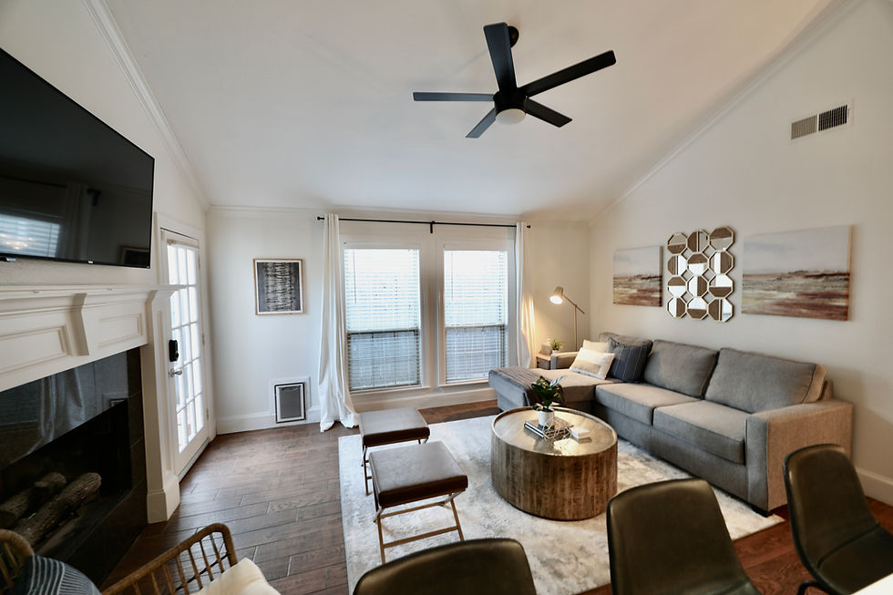 Clean and organized living room after professional house cleaning by The HomeMaid Way in Conroe, Tx