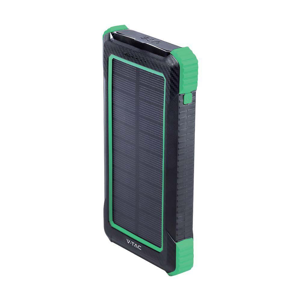 Powerbank V-TAC 10000 mAh, Negro, Panel Solar, Carga Inalámbrica, 2xUSB
