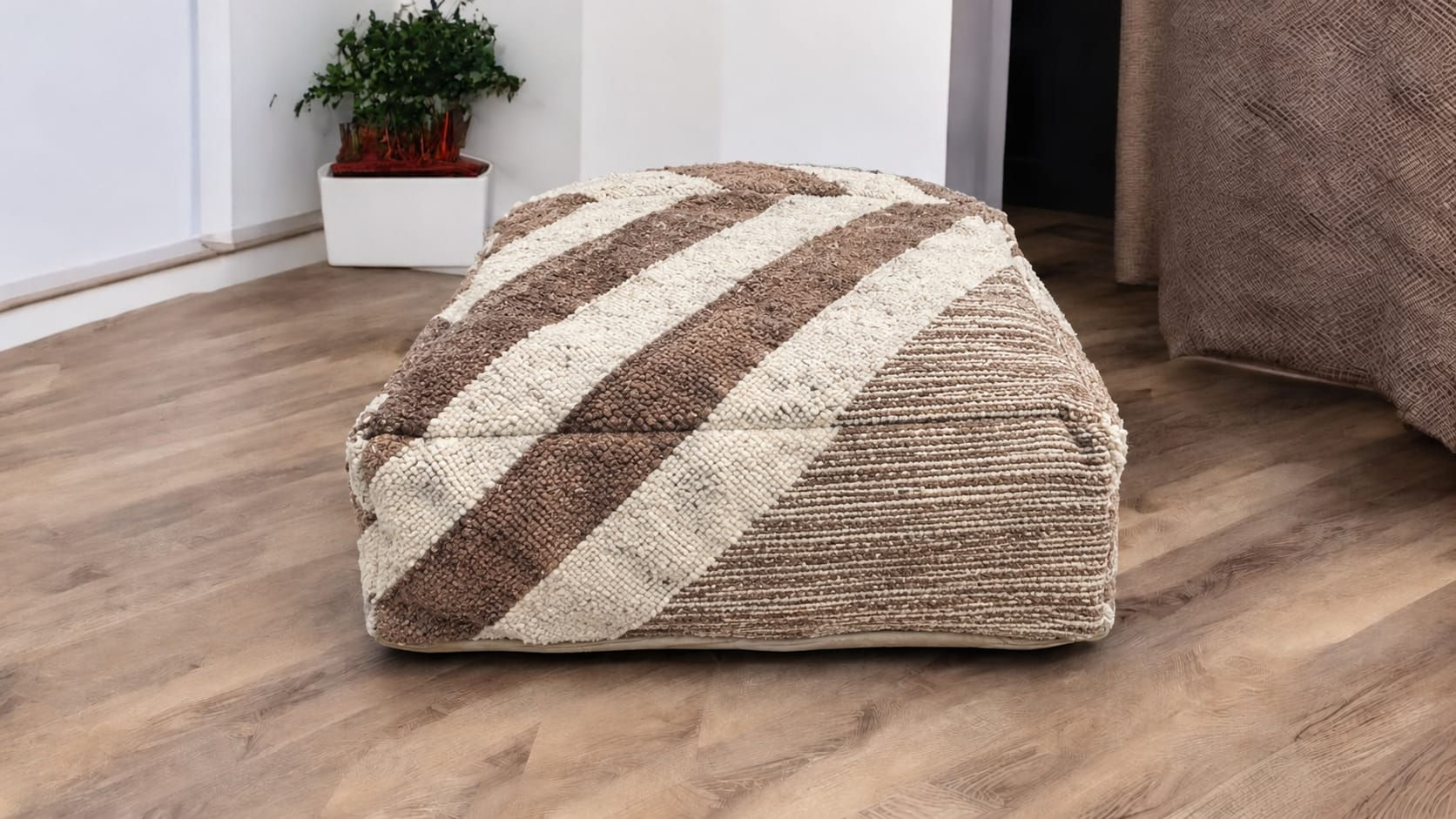 Marokkaanse kelim Poef bruin beige