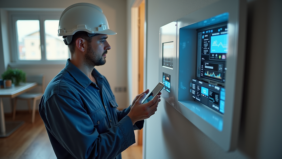 High angle view of a technician installing smart home equipment