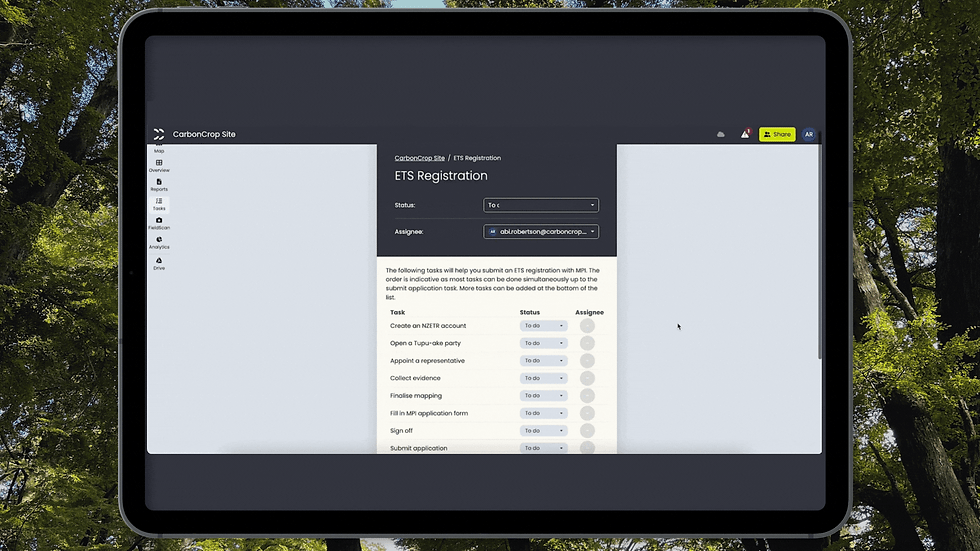Assign users and set status in CarbonCrop's ETS registration task