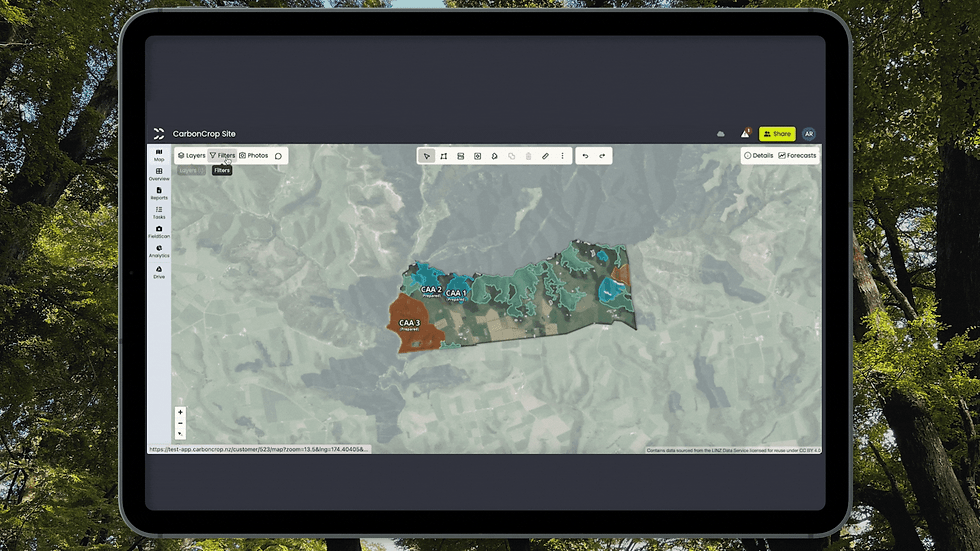 Filter on the mapping page in the CarbonCrop platform