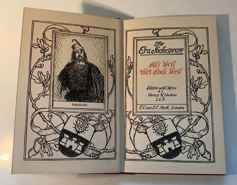 Title page and frontispiece of The Era Shakespeare: All’s Well That Ends Well, edited by Henry Hudson, hardback.