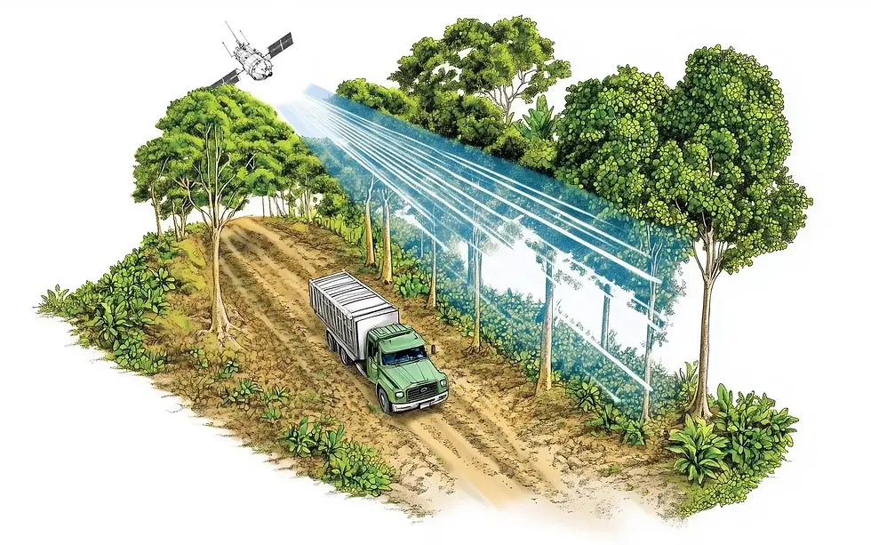 Synthetic Apature Radar (SAR) Diagram Illegal Deforestation through Amazon Rainforest Canopy