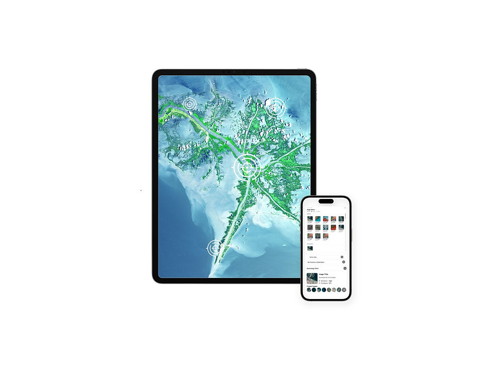 Laptop, tablet, and smartphone displaying geospatial analytics, illustrating Avant Global's next-gen analytics and custom UI integration services