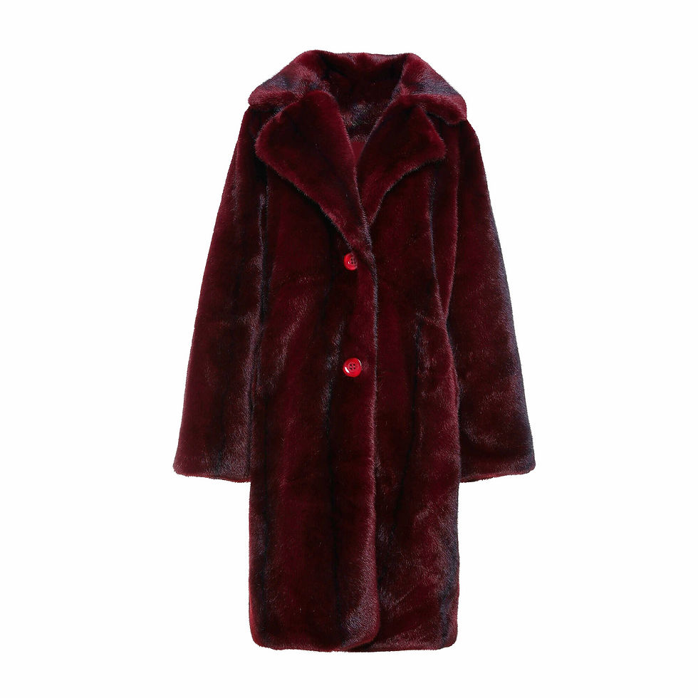Olivia Large Lapel Eco Fur Longline Coat in Burgundy