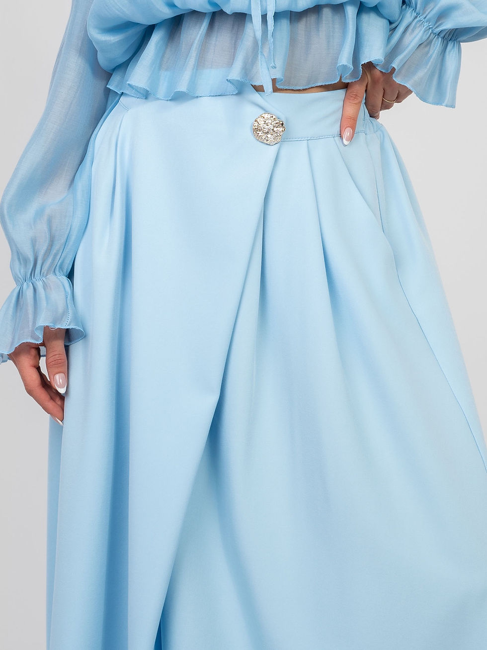 Thumbnail: Leita Ankle Length Skirt with Button Detail in Baby Blue