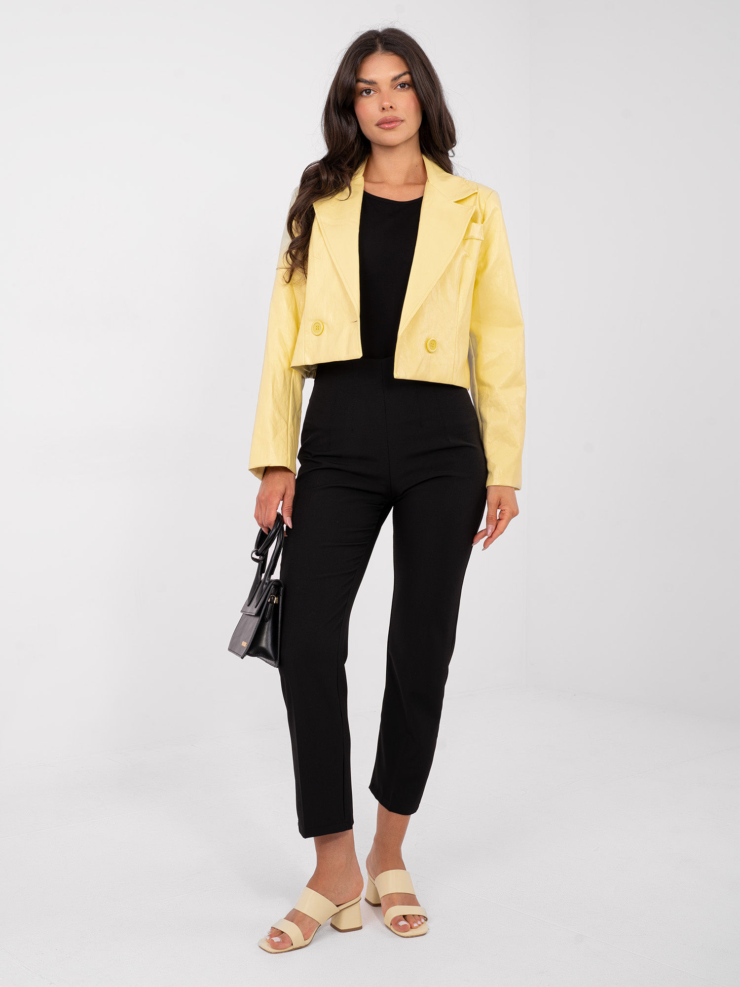 Betty Cropped Eco Leather Coat in Soft Yellow