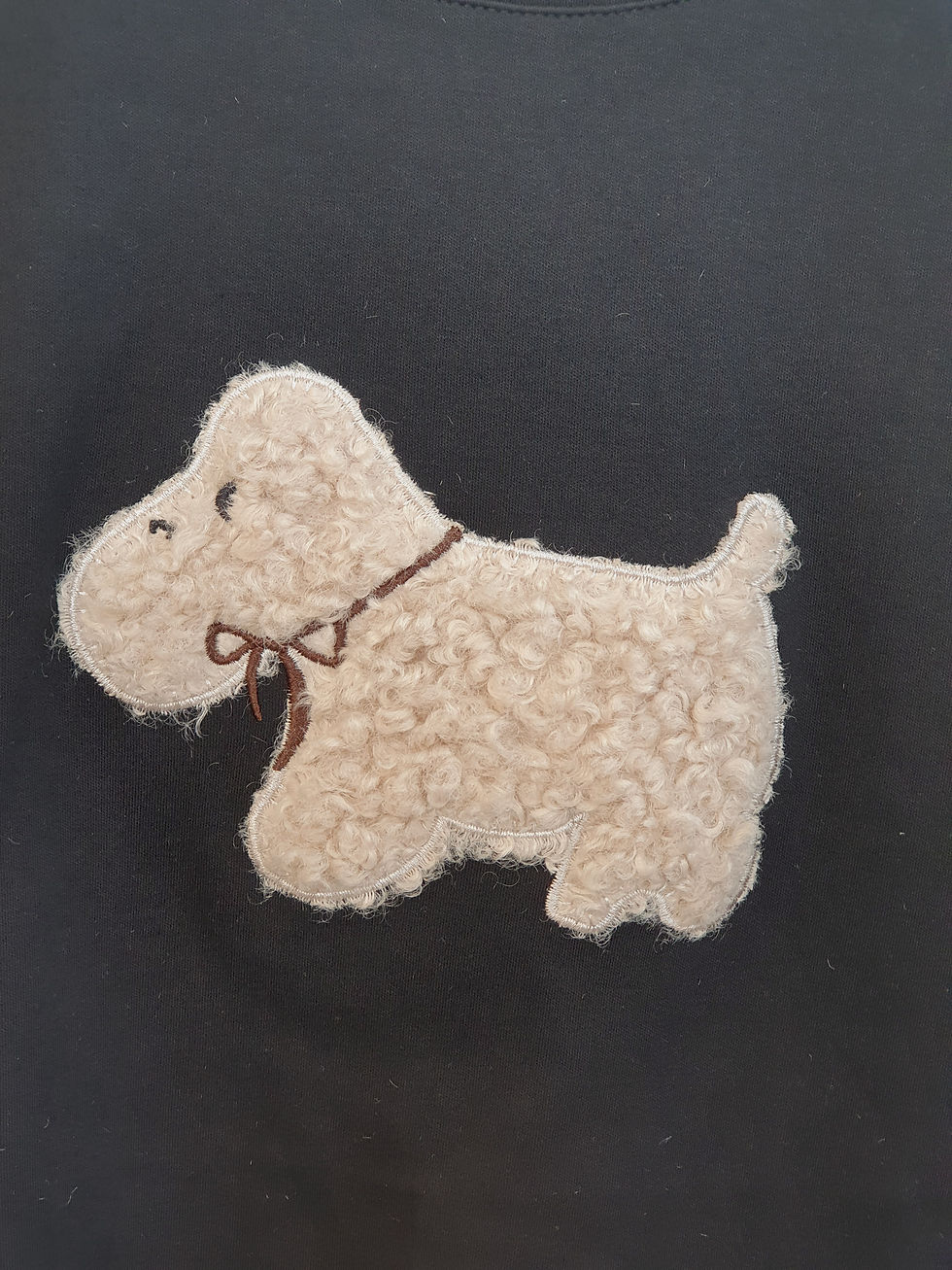 Thumbnail: Black Textured Dog Motif Cotton T-Shirt