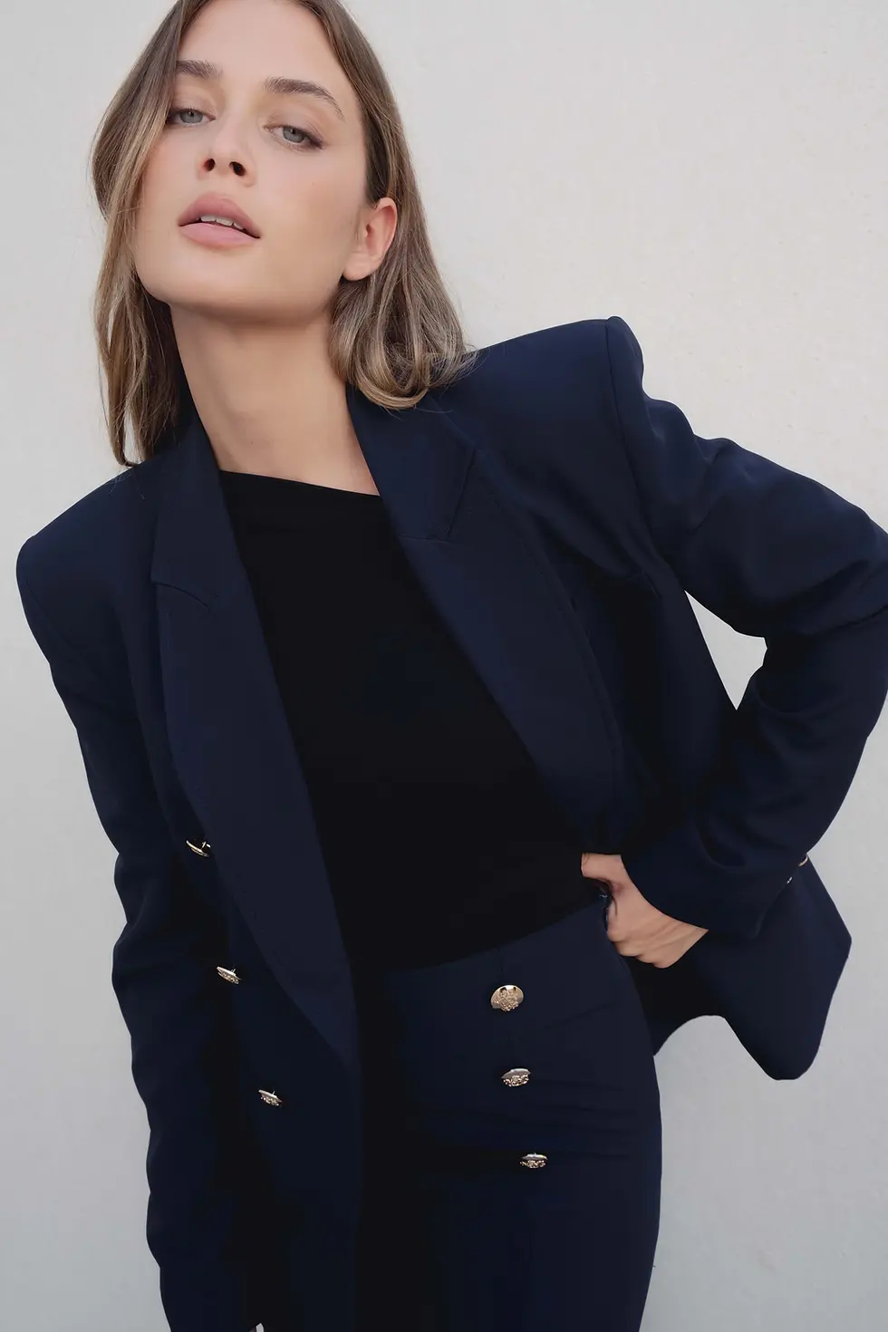 Thumbnail: Enessea Buttoned Detail Midi Skirt in Dark Blue