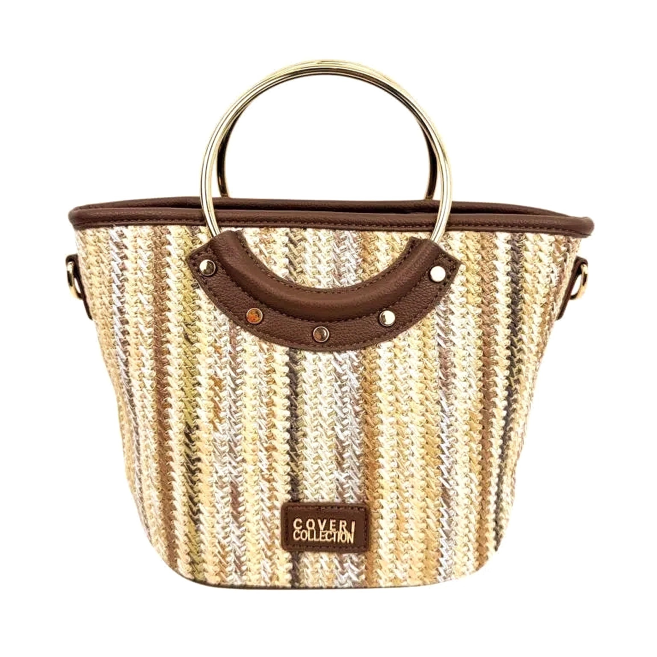 Coveri Collection Raffia Effect Tote Bag with Metal Handles in Natural