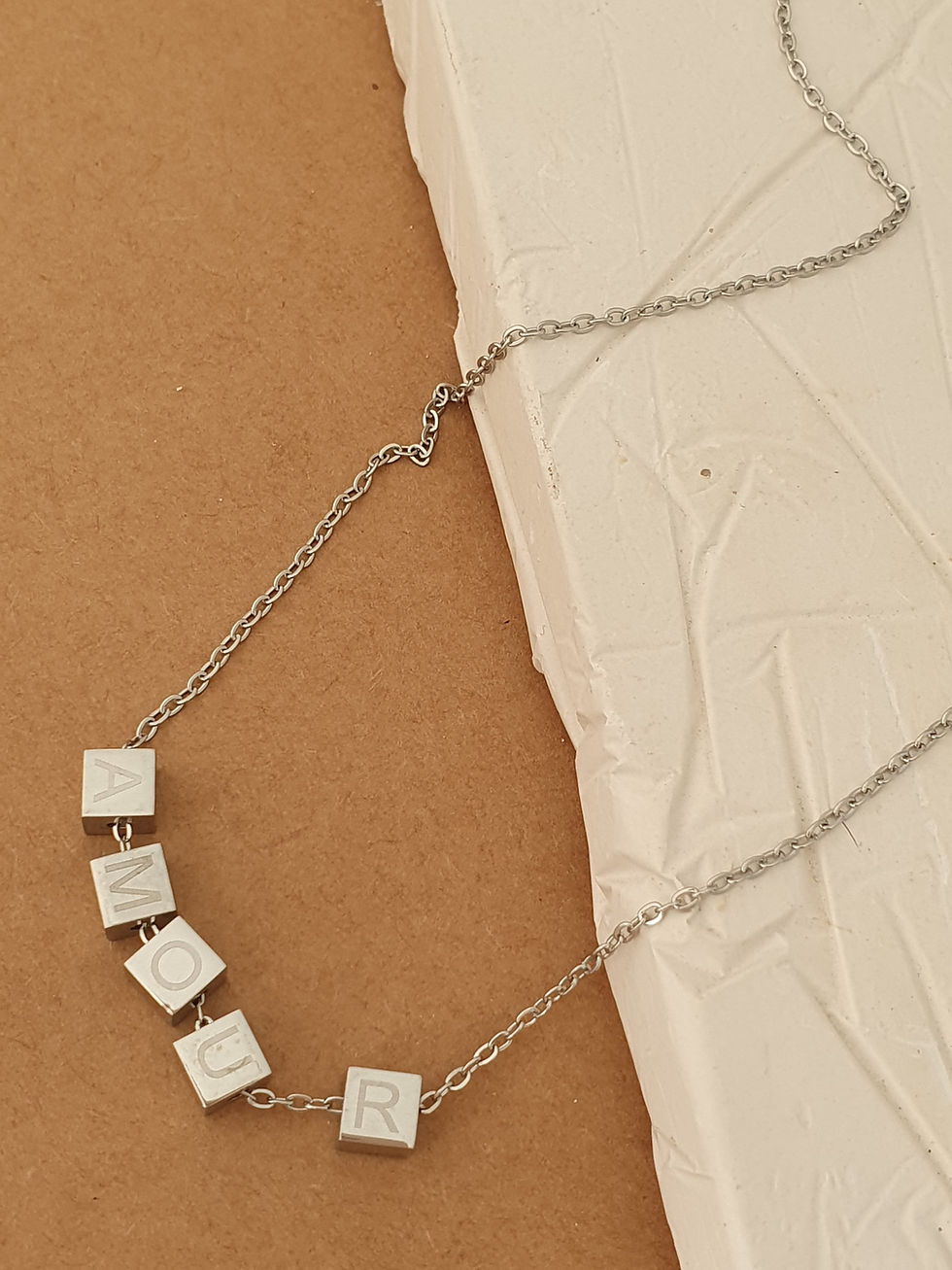 Thumbnail: Amour Stainless Steel Cube Pendant Necklace