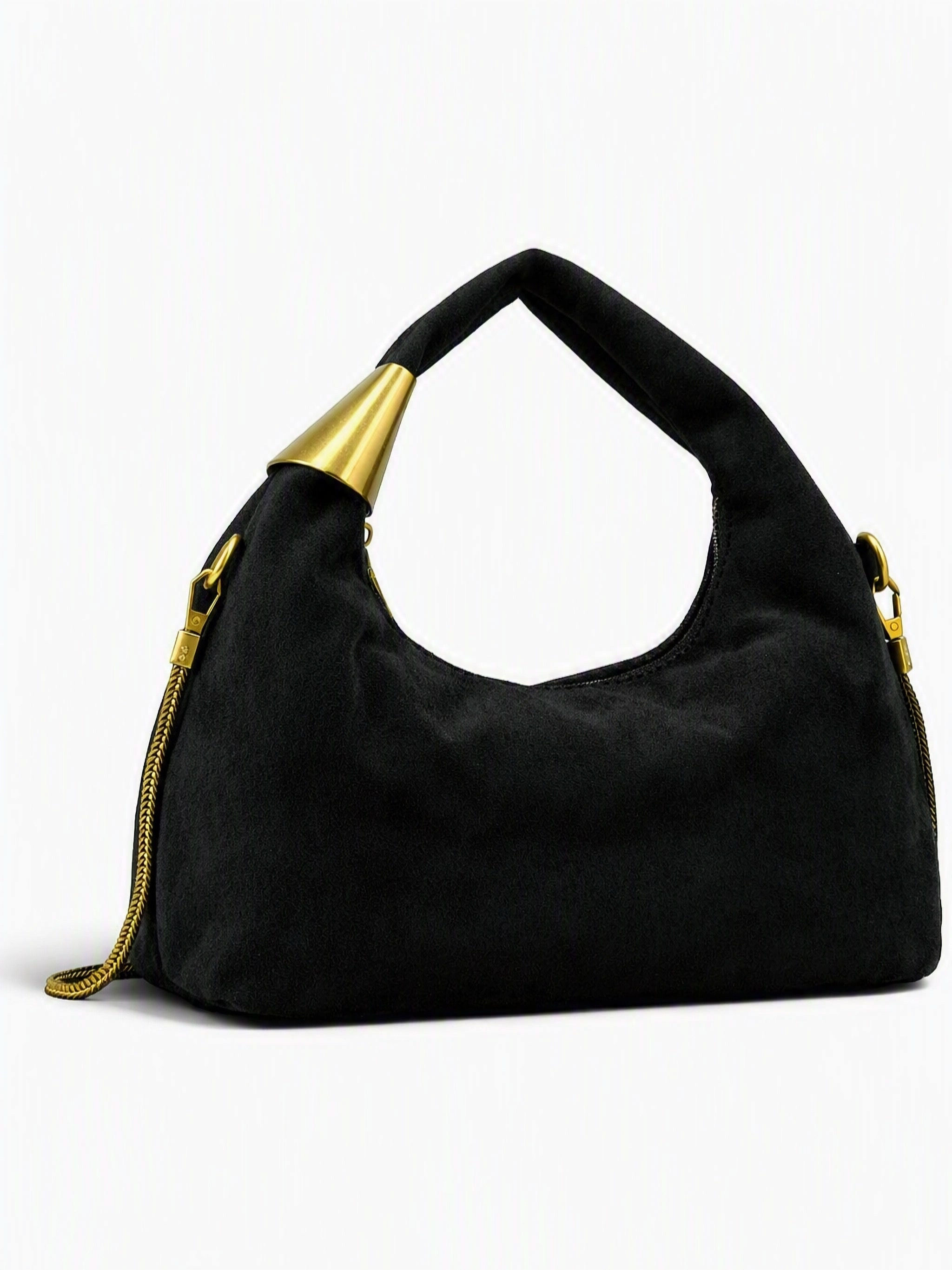 Black Faux Suede Tote Bag with Metallic Detail