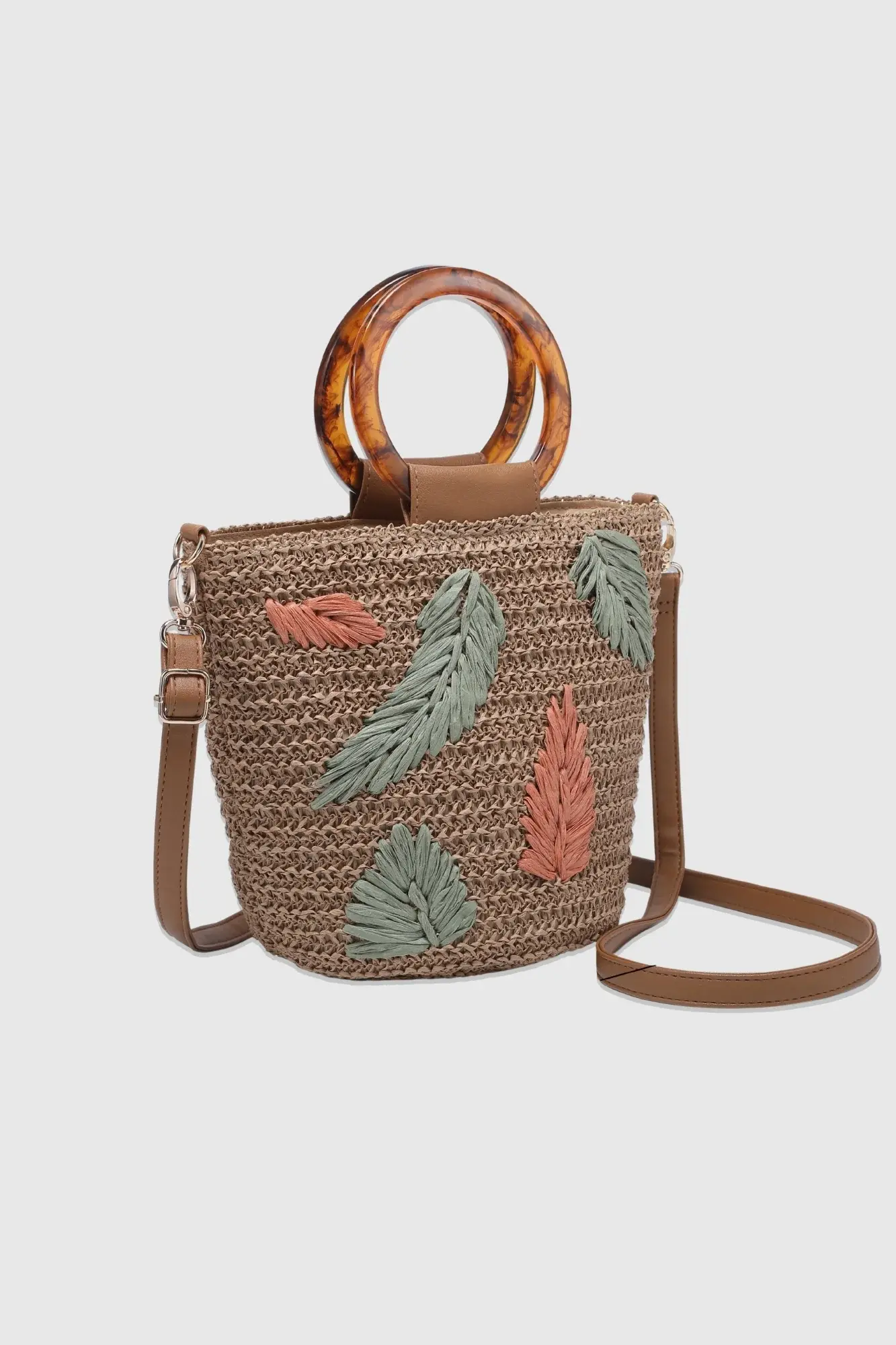 Adriana Acrylic Handle Raffia Bag in Khaki Green