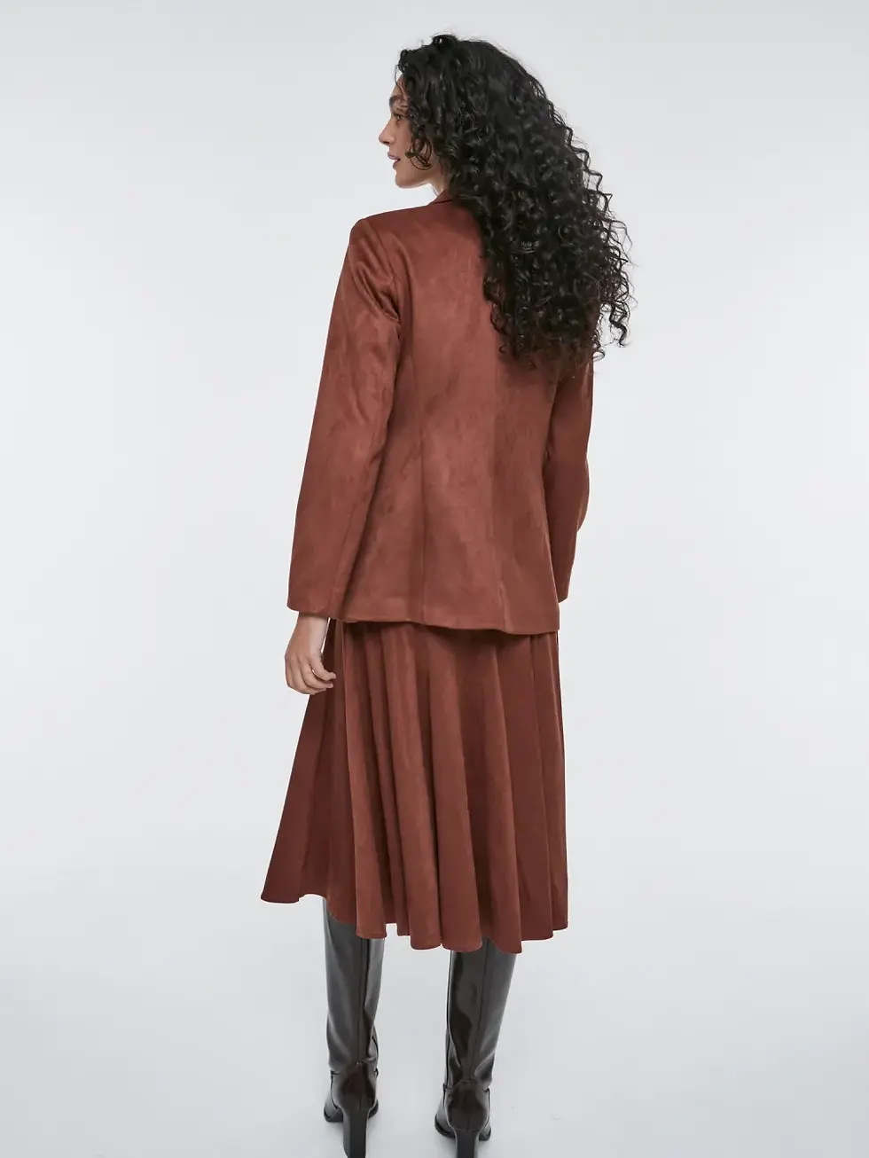 Thumbnail: Cinnamon Suede Effect Slim Fit Button Detail Blazer