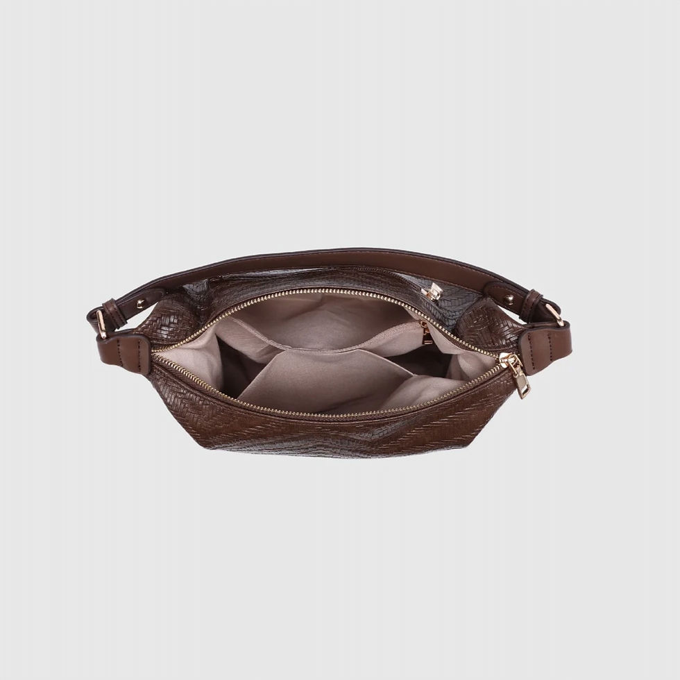 Thumbnail: Moema Weaved Design Medium Classic Handbag in Brown