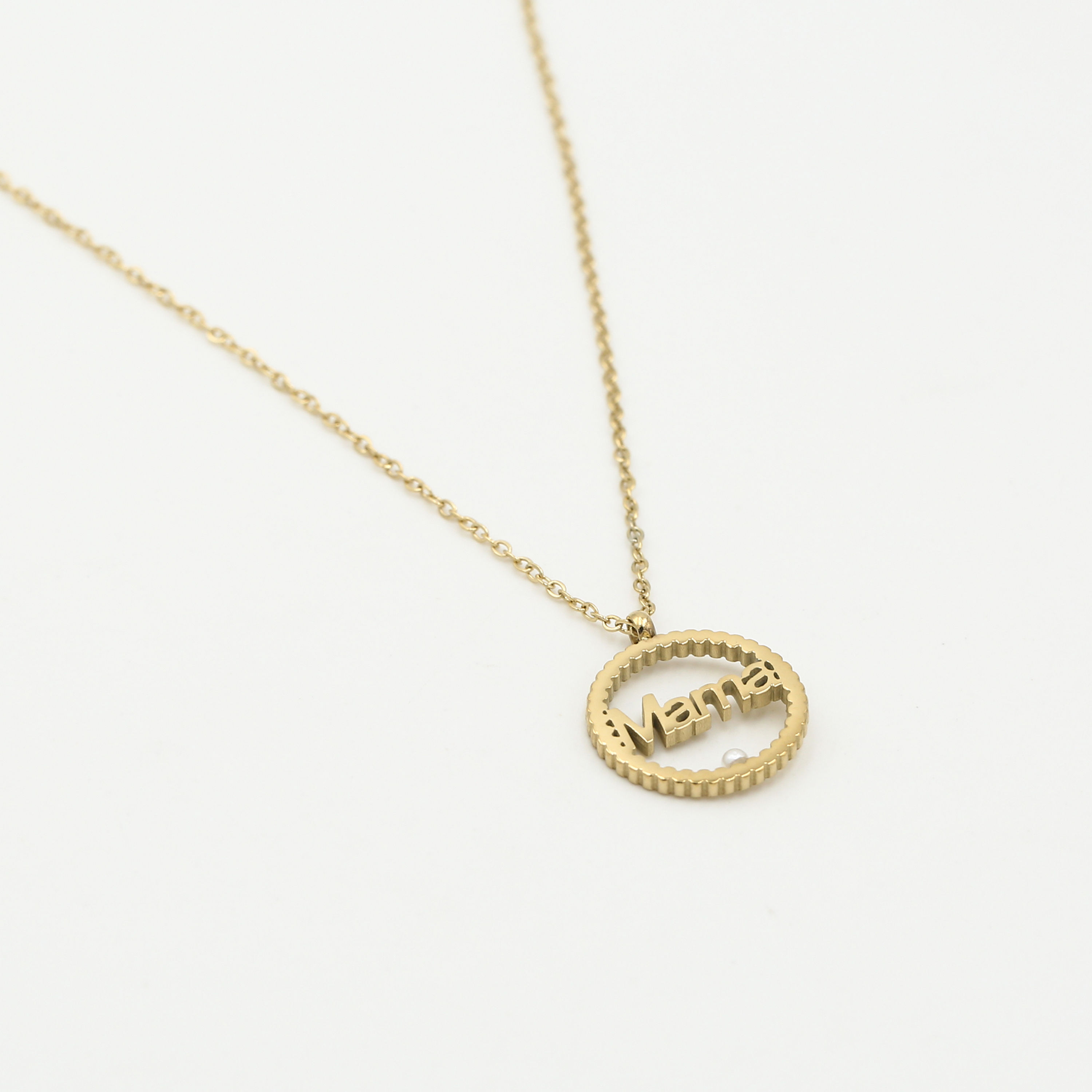 Sun Stainless Steel Mama Wording Chain Necklace in Gold