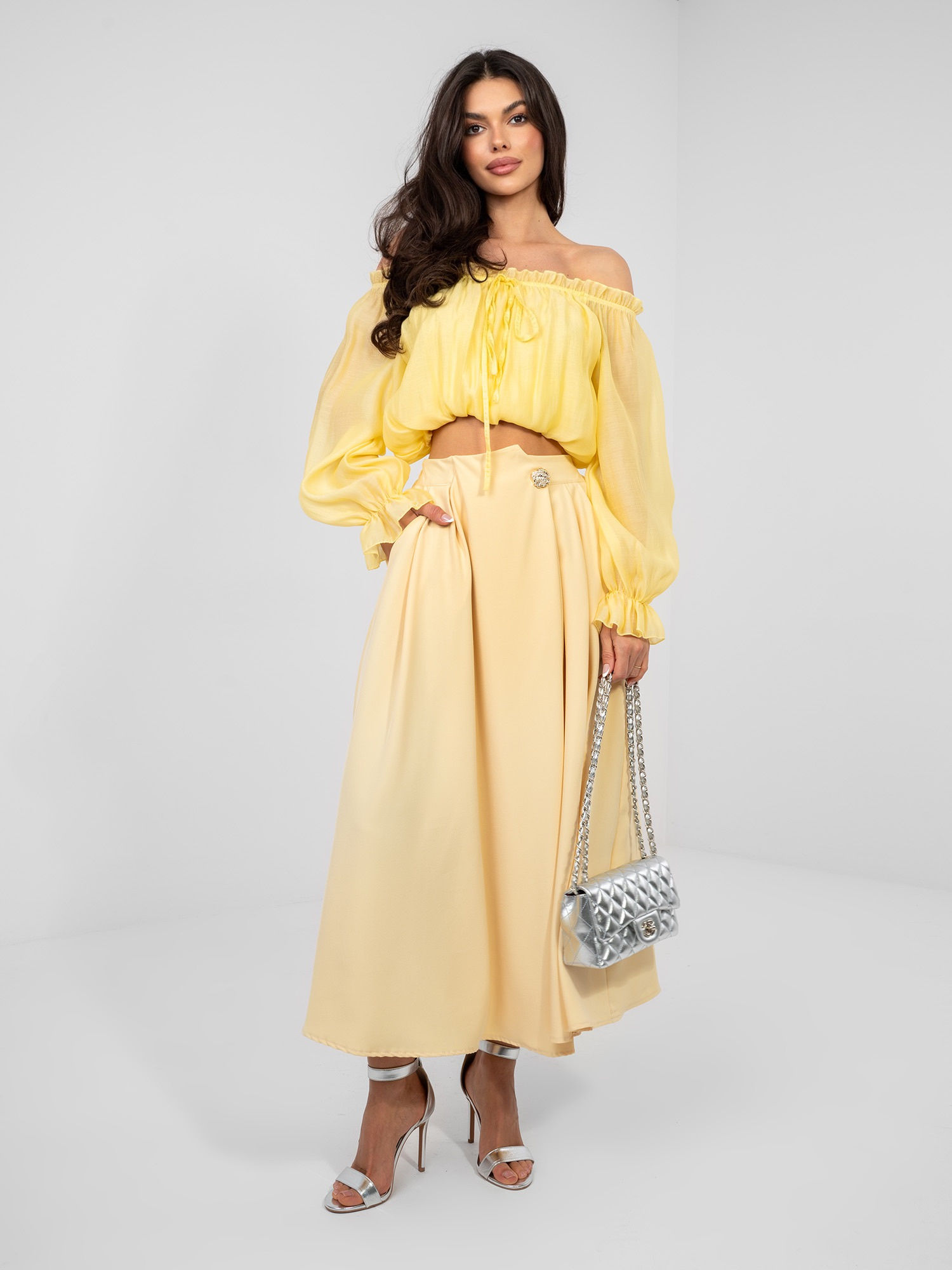 Leita Ankle Length Skirt with Button Detail in Soft Yellow