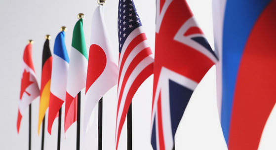 International flags representing multinational enterprise