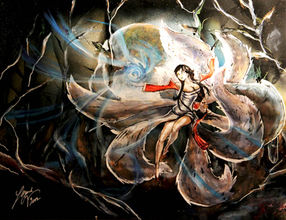 Ahri - League of Legends
Aquarelle, craies, posca, encre de Chine, bombe de peintre sur Canson 
50 x 65 cm