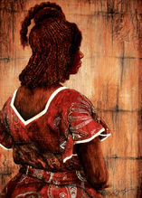Portrait soleil Henné, oxyde de fer, encres, lavis, pastels sur papier de soie 50 x 65 cm