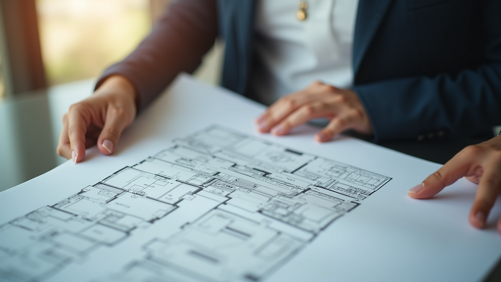 Close-up view of a real estate agent showing a property plan