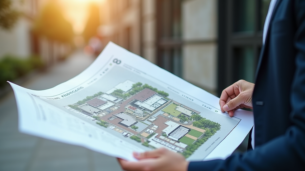 Eye-level view of a real estate agent showing a property plan