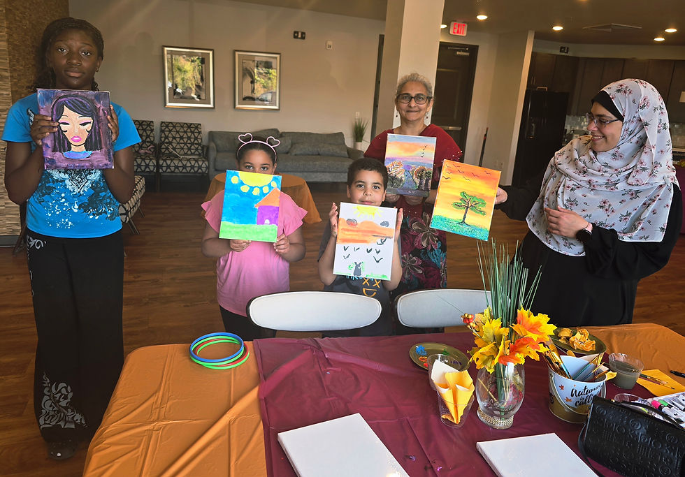 Beautiful art done by residents at Ashburn Chase's Saturday Wellness Paint and Sip