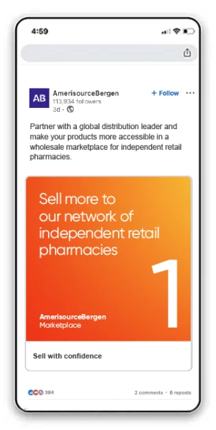 Cell phone with a LinkedIn post displaying, post two of four