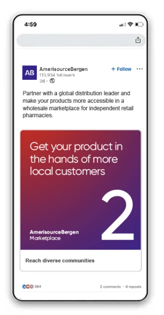 Cell phone with a LinkedIn post displaying, post three of four