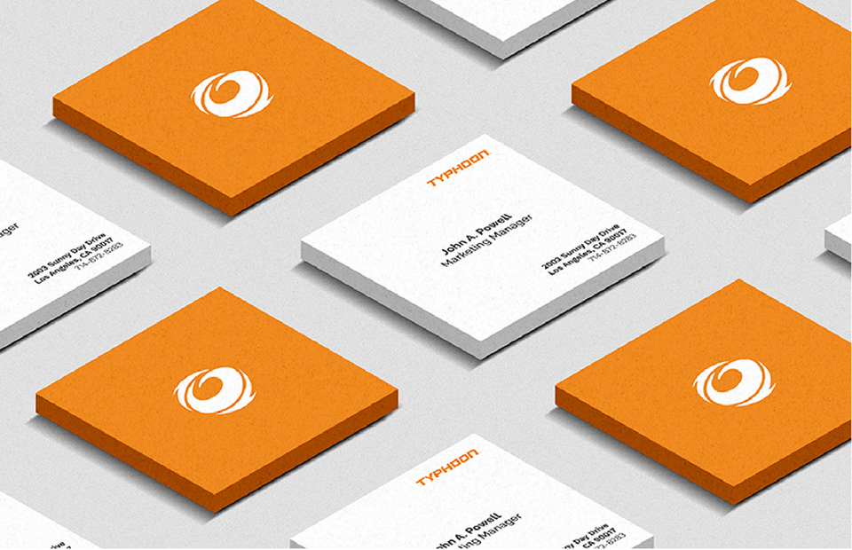 Series of square business cards, font and back for Typhoon