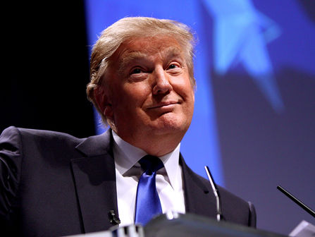 Donald Trump speaks from the podium at CPAC