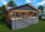 Modern elevated house design with large covered outdoor entertaining area, timber feature detailing, Colorbond roofing and expansive deck overlooking landscaped surroundings by Apex Drafting.