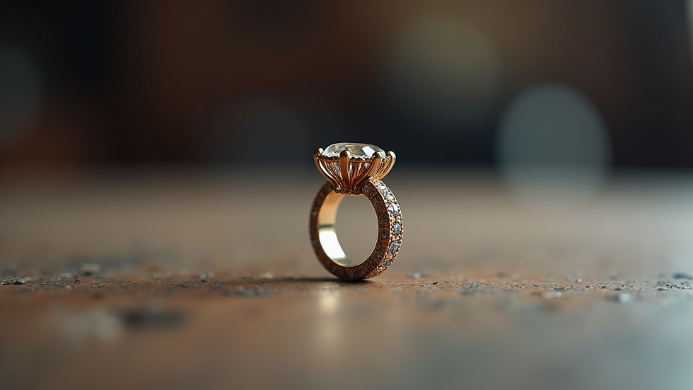 Eye-level view of a handcrafted ring with a unique stone setting