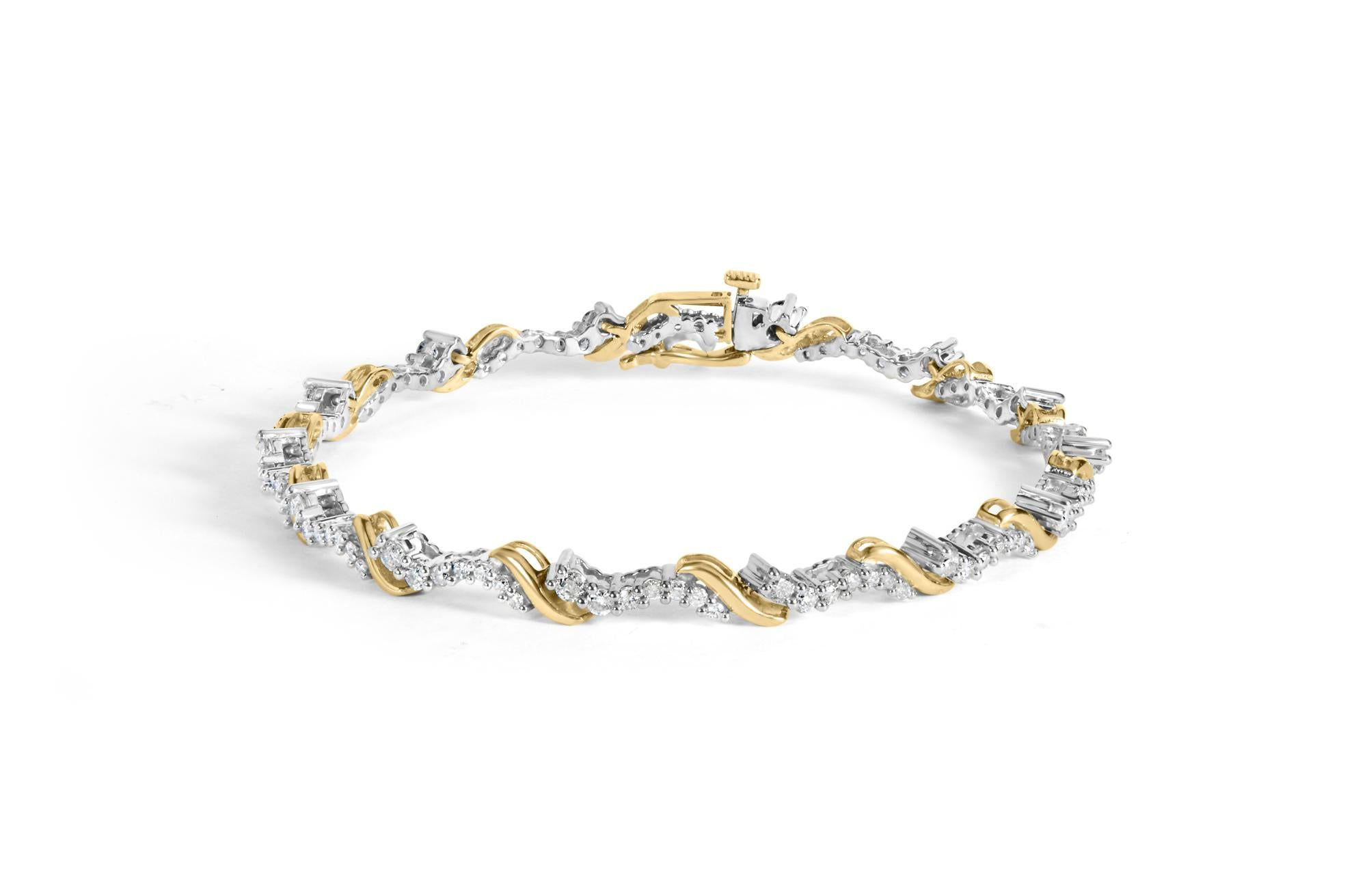 10K Yellow and White Gold 2.00 Cttw Diamond "S" Link 7" Bracelet (H-I Color, I2-