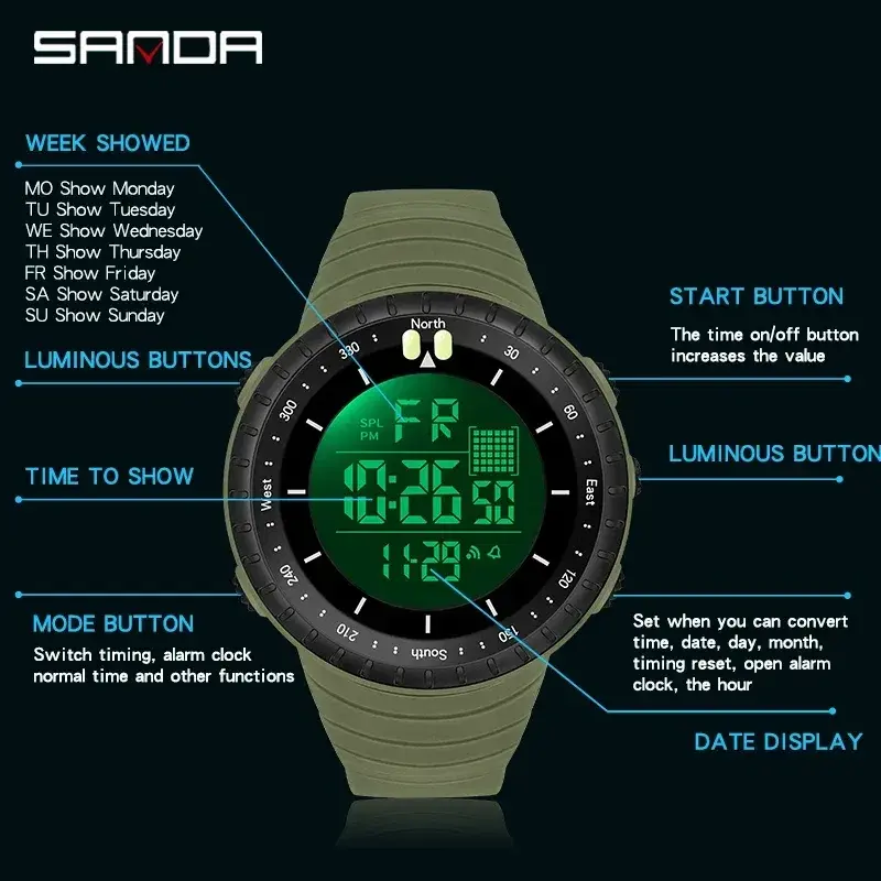 Thumbnail: Color: Black - SANDA  Top Brand G style Military Sport Outdoor Watches Men LED D