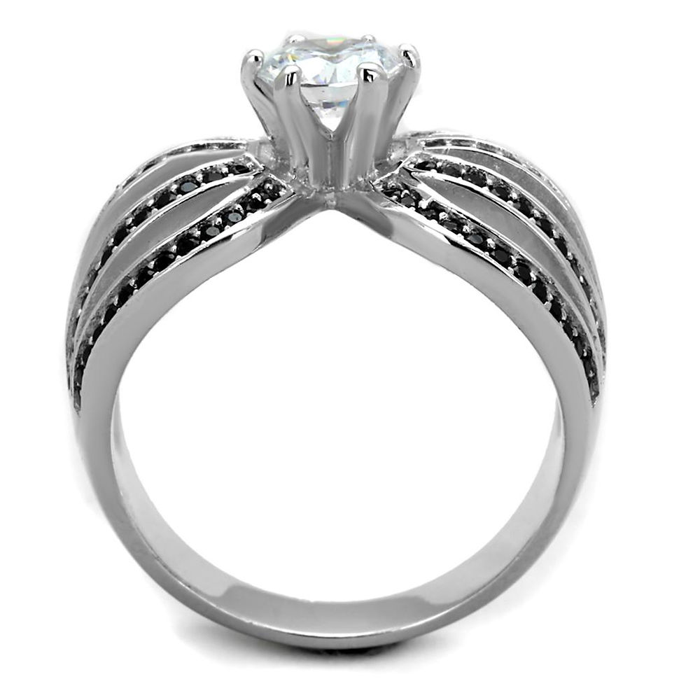 Thumbnail: TS314 - Rhodium 925 Sterling Silver Ring with AAA Grade CZ  in Clear