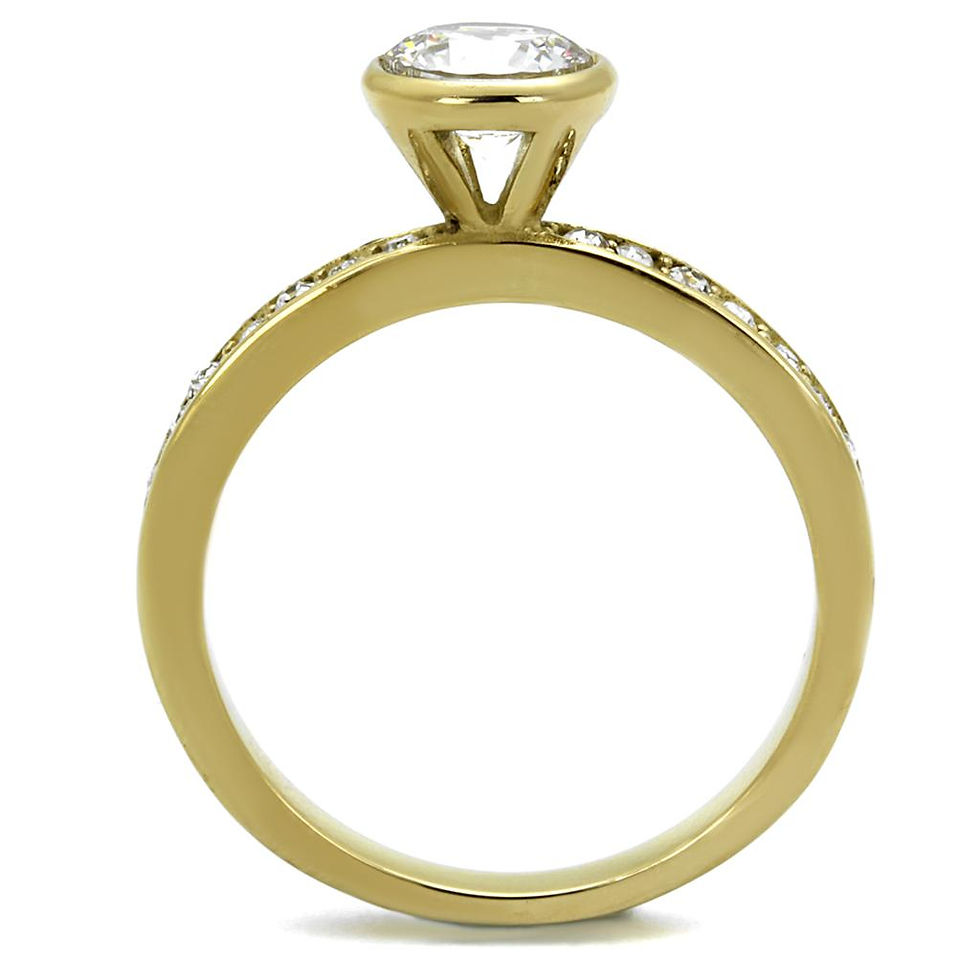 Miniature : TK2254 - IP Gold(Ion Plating) Stainless Steel Ring with AAA Grade CZ  in Clear