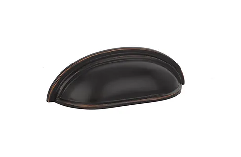 Oil-rubbed bronze cup pull for shaker cabinet drawers