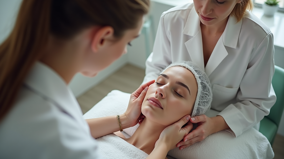High angle view of a skincare consultation with a professional and client