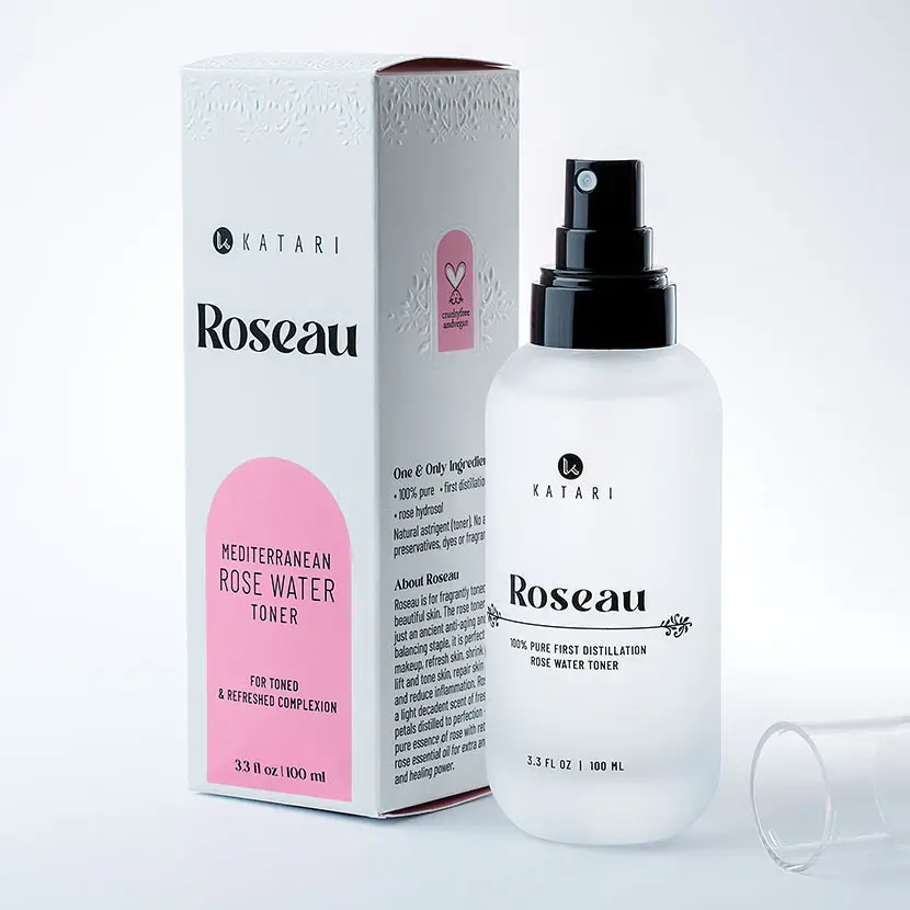 Roseau Water Toner Mist 3.3 oz, soothing rose water mist for hydration and calm, Transcendence Skin