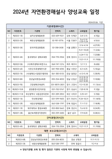[양성교육] 2024년 자연환경해설사 양성교육 일정_0826