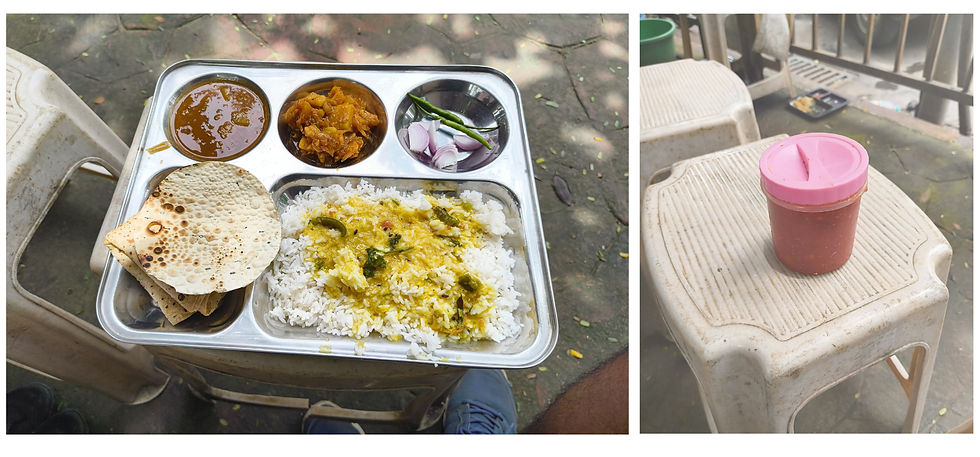 The tasty Rice plate and the icing on the plate 'aachar'
