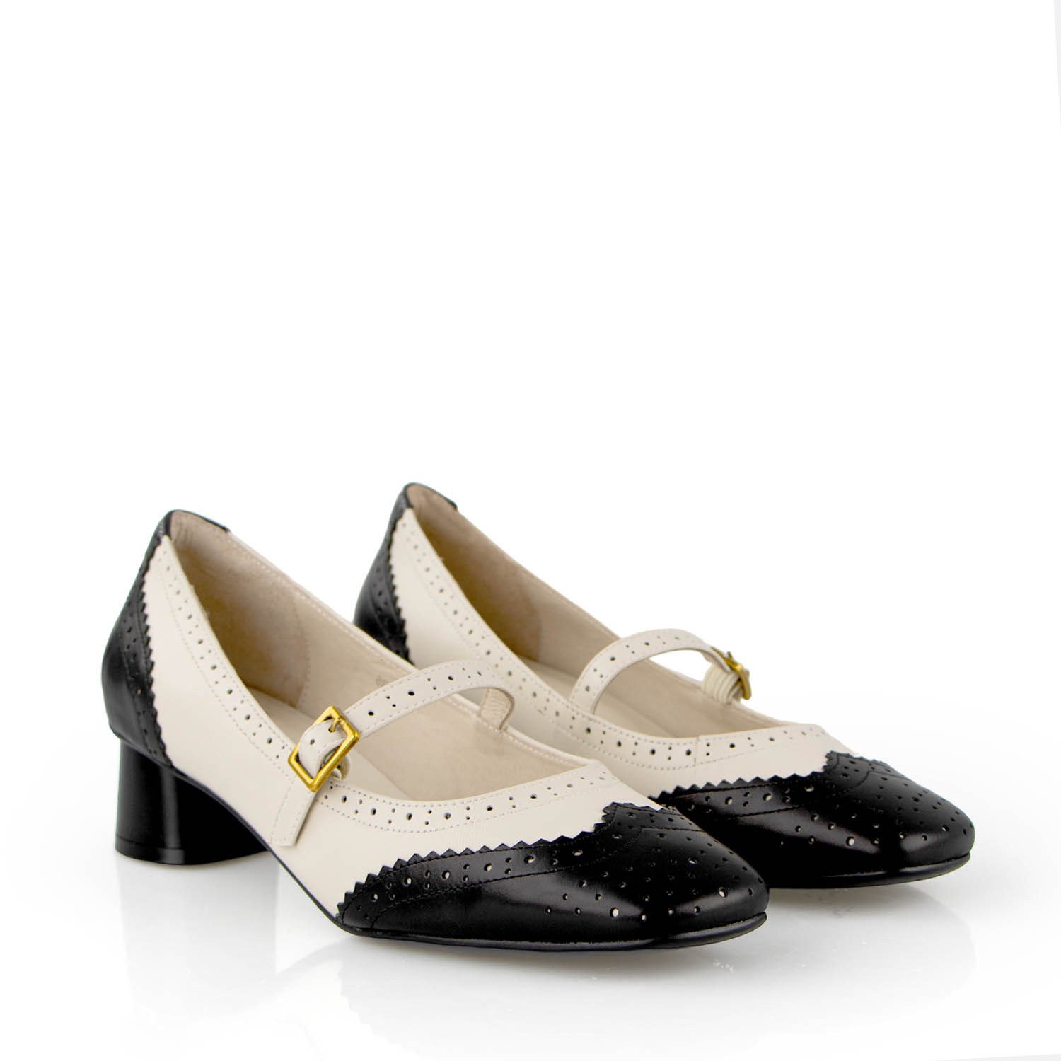 雙色氣質雕花瑪莉珍