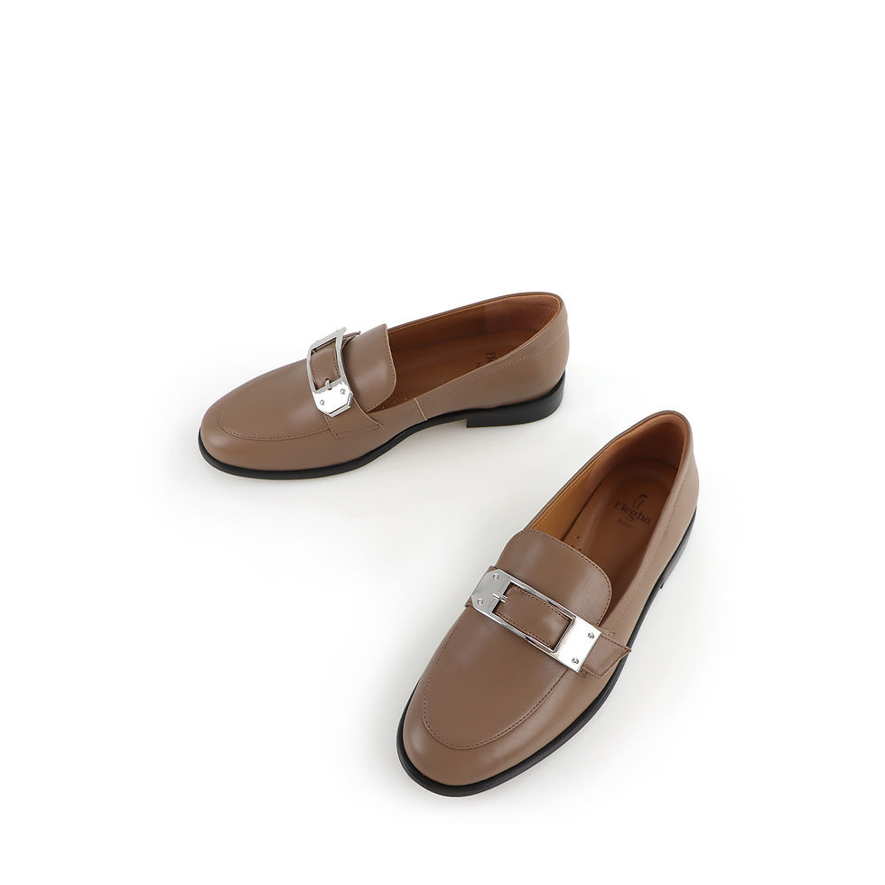 縮圖：杏咖色扣飾樂福鞋