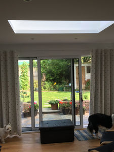 curtains in the background with skylight