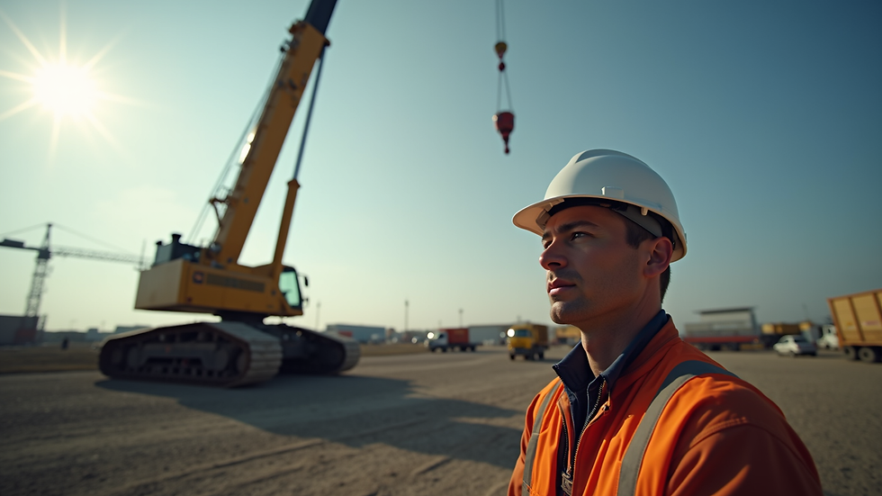 Eye-level view of a crane operator training session with a crane in the background
