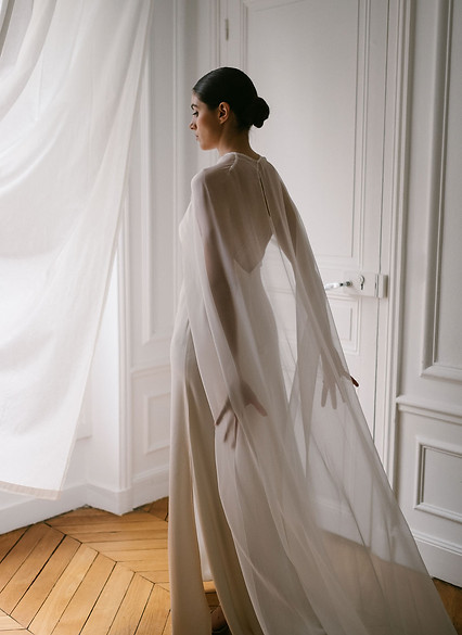 Cape en mousseline de soie - Robe de mariée sur mesure - ALICE DUPRAZ-TOULOUSE Paris